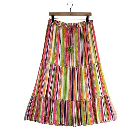 Gypsy Blue Dresses & Skirts - Boho Maxi Skirt Tiered Ruffle Colorful Sz L Gypsy Blu Vertical Hippie Cottage